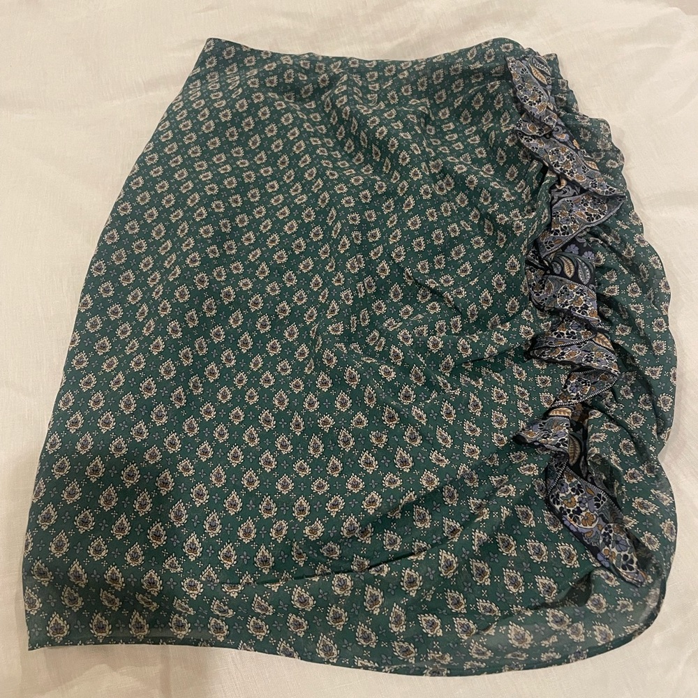 Veronica Beard Green and Blue Seaglass Silk‎ Frill Spencer Skirt NWT size 2
